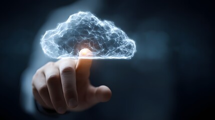 Poster - Holographic Cloud Computing Illustration Representing a Concept of Future Technologies like Wireless Connection and Digital Data Storage with High Tech Information Transfer