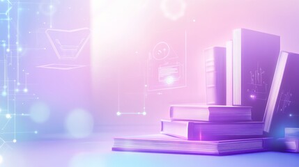 Aufkleber - Open Book Surrounded by Floating Digital Elements, Representing Knowledge and Innovation in Education and Technology