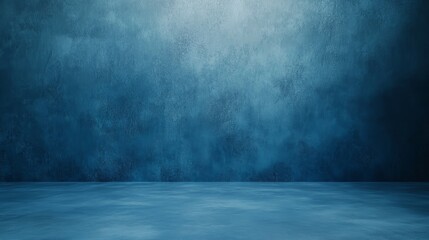 Poster - Mysterious Blue Textured Wall With Dim Lighting Creating an Atmospheric Backdrop in an Empty Space
