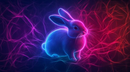 Poster - Colorful Glowing Bunny Art for Easter with Rainbow Background