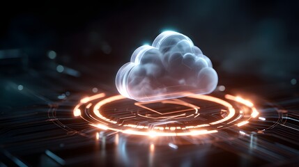 Poster - Holographic Cloud Computing Concept Illustration Showing the Future of Data Storage with Digital Network and High Speed Transfer of Information and Artificial Intelligence