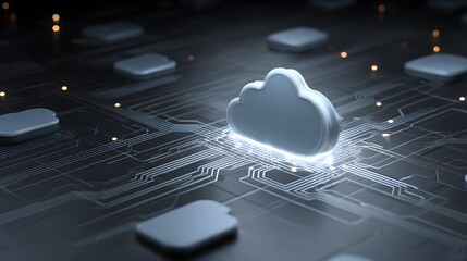 Poster - Holographic Illustration of Cloud Computing with Internet Connectivity Forming a Cyber Network in a Technological Landscape and Data Access