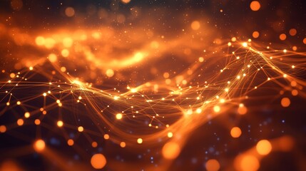 Poster - Light Particles Create a Mesmerizing Golden Wave Pattern in a Dark Environment With Shimmering Effects