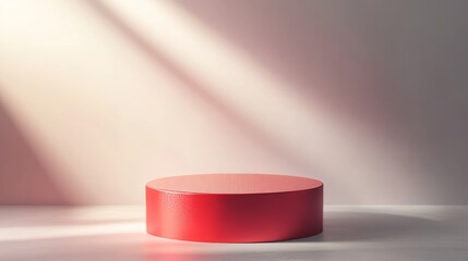 Aufkleber - Circular Red Platform Casting a Shadow in a Minimalistic Indoor Setting During Daylight
