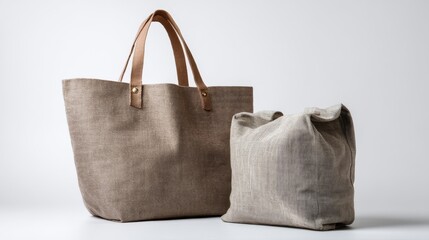 Leinwandbilder - Tote bag made from plain cotton is neatly folded and positioned against a seamless bright white background, highlighting its fabric texture and providing copy space