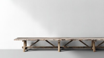 Leinwandbilder - A natural wood table is centered on a seamless white backdrop, offering versatile space for product mockups, branding, and creative presentations