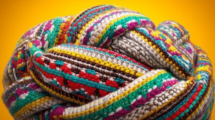 Leinwandbilder - This turban features vibrant colors and intricate folds, highlighting traditional craftsmanship against a bold solid backdrop, creating a striking visual contrast