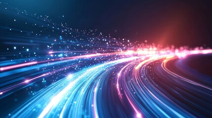 Aufkleber - Vibrant Digital Light Trails Create a Sense of Speed and Movement in a Futuristic Cyber Environment Filled With Blue and Orange Colors