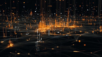 Poster - Digital Network of Glowing Human Figures Representing Connectivity and Interaction in a Futuristic Virtual Environment During Night Time