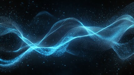 Fototapete - Vibrant Blue Light Waves Illustrating Digital Energy Flowing Through a Dark Background in an Abstract and Mesmerizing Display of Motion and Rhythm