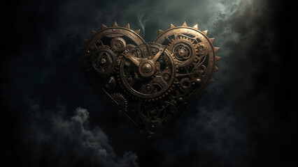 Poster - steampunk heart with mechanical parts . Generative AI