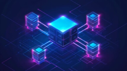 Aufkleber - Network of Interconnected Processors Glowing in Blue Light Represents Advanced Technology and Computing Power in a Modern Digital Landscape