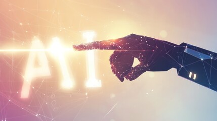 Fototapete - Futuristic Robotic Hand Reaching Towards Glowing Digital Interface in a High-Tech Environment Showcasing Artificial Intelligence Concepts