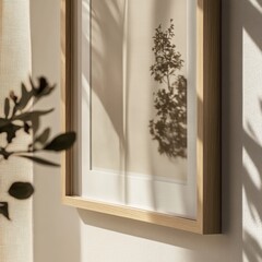 Poster - Stylish Interior Decor With a Wooden Frame and Minimalist Arrangements in a Sunlit Room During the Morning Hours