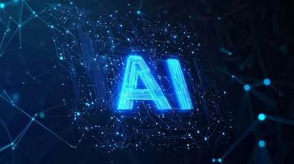 Aufkleber - Digital Circuit Board Featuring Glowing AI Letters, Symbolizing Advancements in Artificial Intelligence Technology and Its Impact on Modern Computing Systems