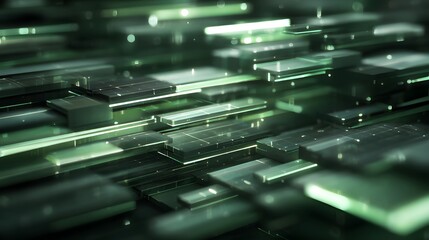 Poster - Abstract Tech Circuit Board Style Backdrop in Shades of Green and Gray with a Focus on Rectangular Electronic Components and Shiny Surfaces