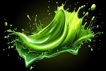 Poster - Vibrant green liquid splash against a dark background.  Detailed depiction of fluid motion and impact