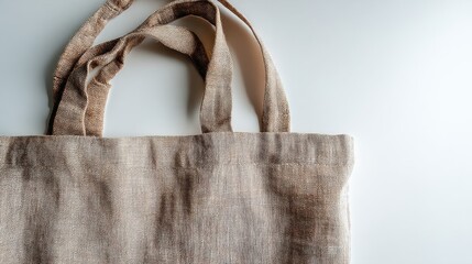 Poster - A beige linen tote bag with durable handles sits on a clean white background, highlighting its eco-friendly design and leaving room for text or branding