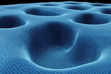 Poster - abstract, 3d, undulating surface, with depressions, and a grid pattern. detailed mesh structure, lig