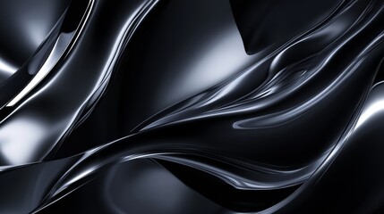 Poster - Textured Black Fabric Flowing Gracefully in Soft Waves Under Soft Light Creates a Sense of Elegance and Depth in the Scene
