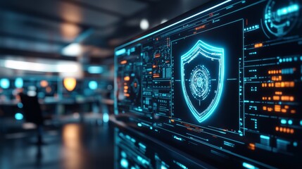 Aufkleber - Cybersecurity Operations Center Featuring Advanced Technology and Real-Time Data Analysis in a Modern Workspace During Evening Hours