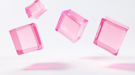 Poster - Colorful Translucent Pink Cubes Float Gracefully Against a Light Background Creating a Playful and Artistic Composition