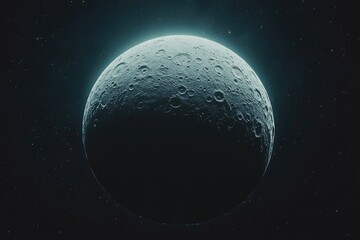 Wall Mural - a detailed, light-blue moon, with craters, in dark space. many faint stars dot the night sky