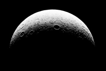 Wall Mural - crescent moon, detailed surface texture, against black background. visible craters and lunar terrain