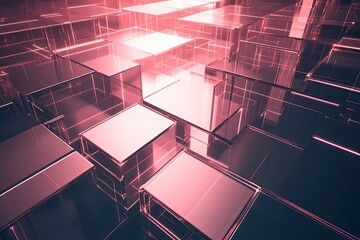 Poster - abstract geometric design of layered, translucent, rose-gold cubes. perspective view reveals depth a