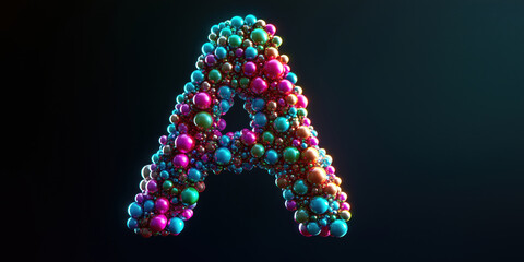Poster - Colorful 3D letter A made of vibrant spheres in various sizes and colors.