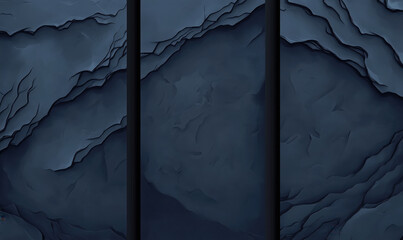 Poster - dark textured background with layered rock formations and deep shadows.