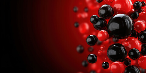 Poster - red and black glossy spheres creating a dynamic abstract background design.
