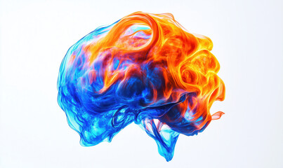 Poster - Colorful abstract smoke swirl resembling human brain shape in vibrant hues.