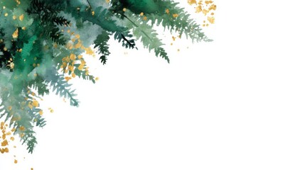 Aufkleber - This artwork showcases vibrant fern fronds with gold accents, elegantly arranged with ample space for text or branding, ideal for various design needs
