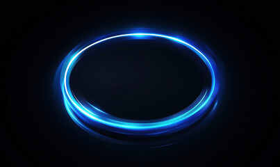 Poster - Glowing blue circular light effect on dark background for modern design.