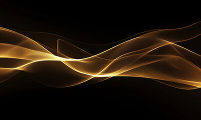 Poster - Golden abstract wave patterns on black background for design and art projects.