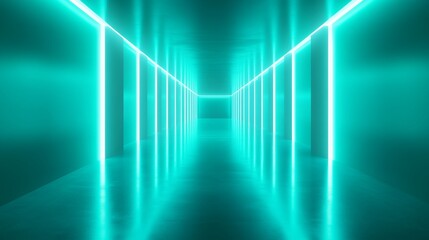 Poster - Futuristic Corridor With Glowing Blue Lights Illuminating a Sleek, Reflective Surface in a Modern Architectural Space