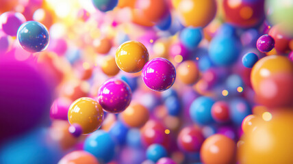 Poster - Colorful abstract spheres floating in vibrant background with bokeh effect.