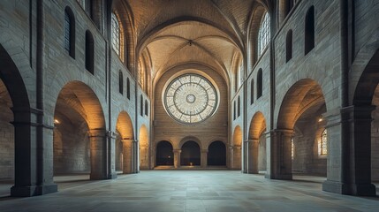 Poster - Modern Architectural Design With Circular Openings in a Concrete Structure Showcasing Natural Light at Mid-Morning