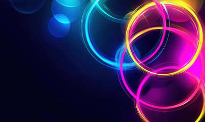 Poster - Colorful glowing circles on dark background creating vibrant abstract design.