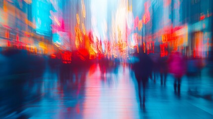 Poster - Colorful Urban Lights Create a Dynamic Abstract Display During Twilight in a Bustling City Neighborhood