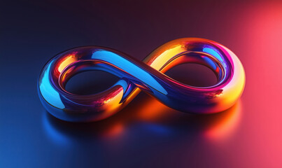 Poster - Colorful infinity symbol sculpture with reflective surface and gradient lighting.