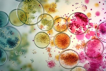 Fototapete - Microscope Slide View Depicts Clusters of Bacteria Displaying Resistance to Antibiotics in a Laboratory Setting Generative AI