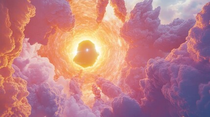 Poster - Stunning Celestial Display Highlights a Fiery Sun Rising Over a Sea of Clouds During Twilight in a Breathtaking Sky