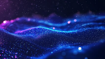 Poster - Stunning Display of Swirling Particles Creating an Ethereal Landscape Illuminated in Shades of Blue and Purple During Nighttime