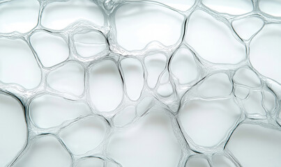 Poster - Abstract close-up of transparent soap bubbles with intricate patterns and textures.