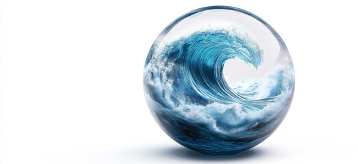 Poster - Stunning wave encapsulated in crystal orb showcasing ocean's power and beauty.