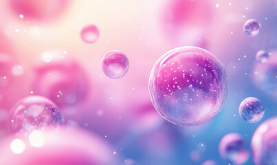 Poster - Colorful abstract bubbles with soft pastel background and sparkling details.