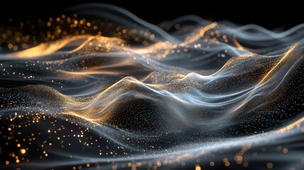 Fototapete - Futuristic Landscape With Glowing Layers Set Against a Dark Background Showcasing Vibrant Light Patterns