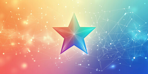 Poster - Colorful geometric star with abstract background of connected lines and dots.